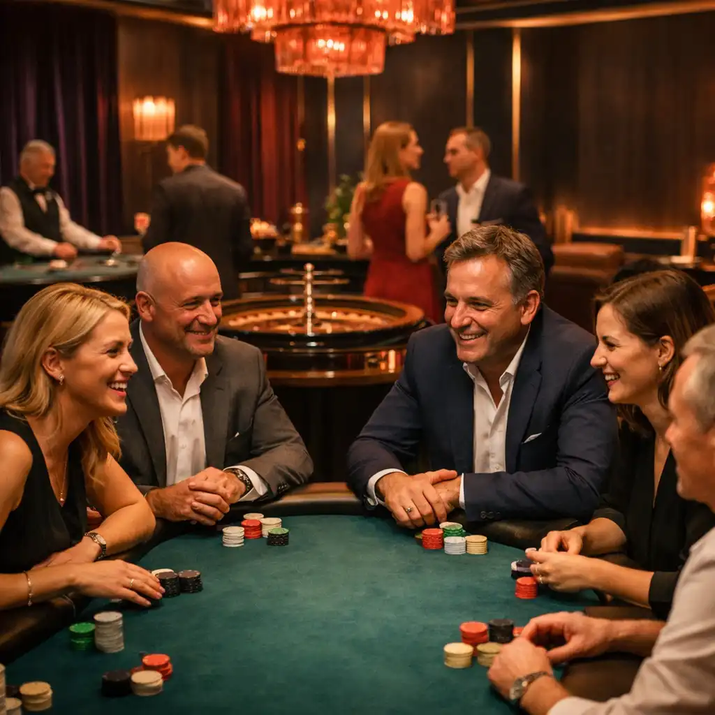 Erwachsene Gäste in einer lizenzierten Casino Lounge bei einer Firmenfeier