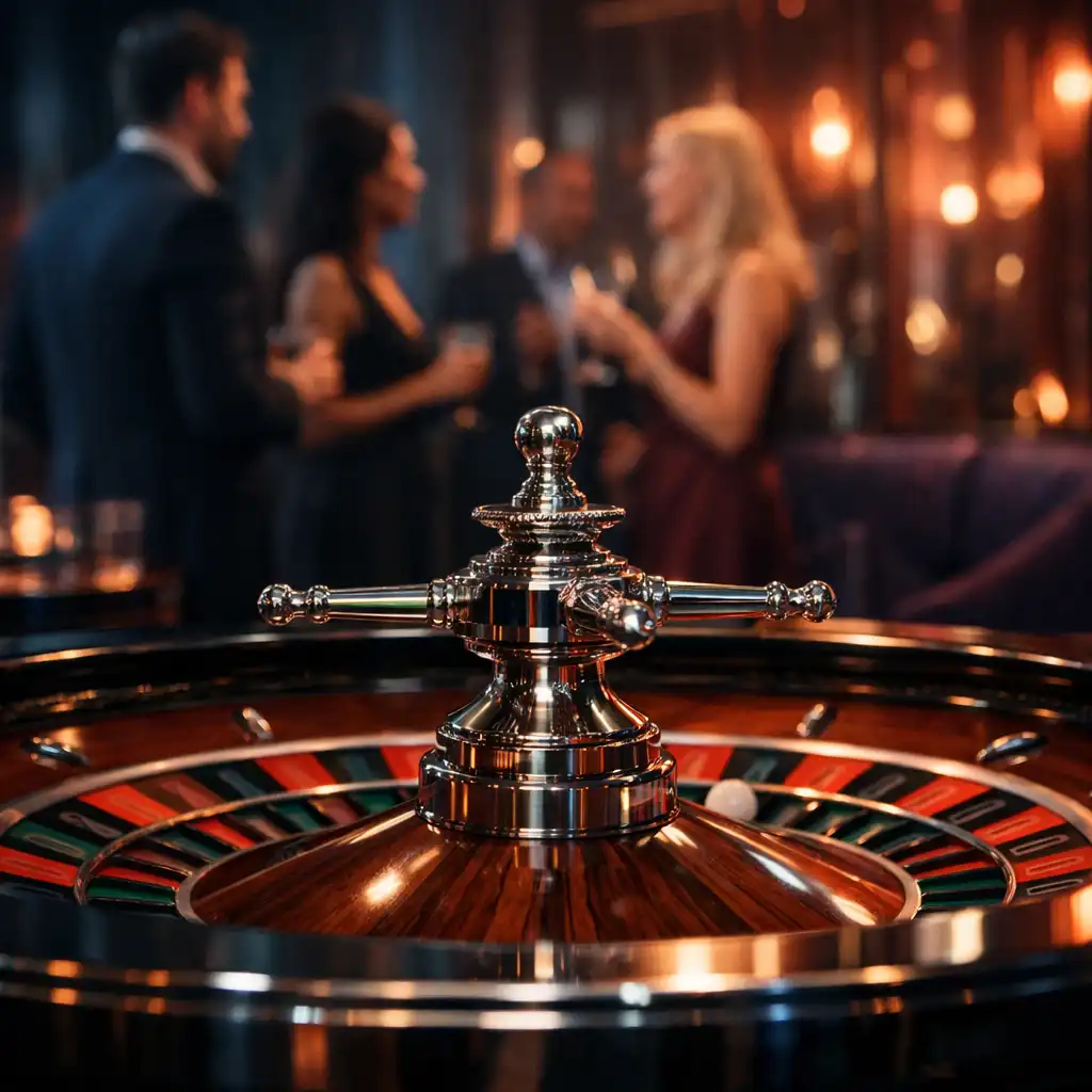 Roulette-Kessel als atmosphärischer Mittelpunkt einer modernen Casino Lounge